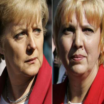 Doppelgänger Angela Merkel und Claudia Roth
